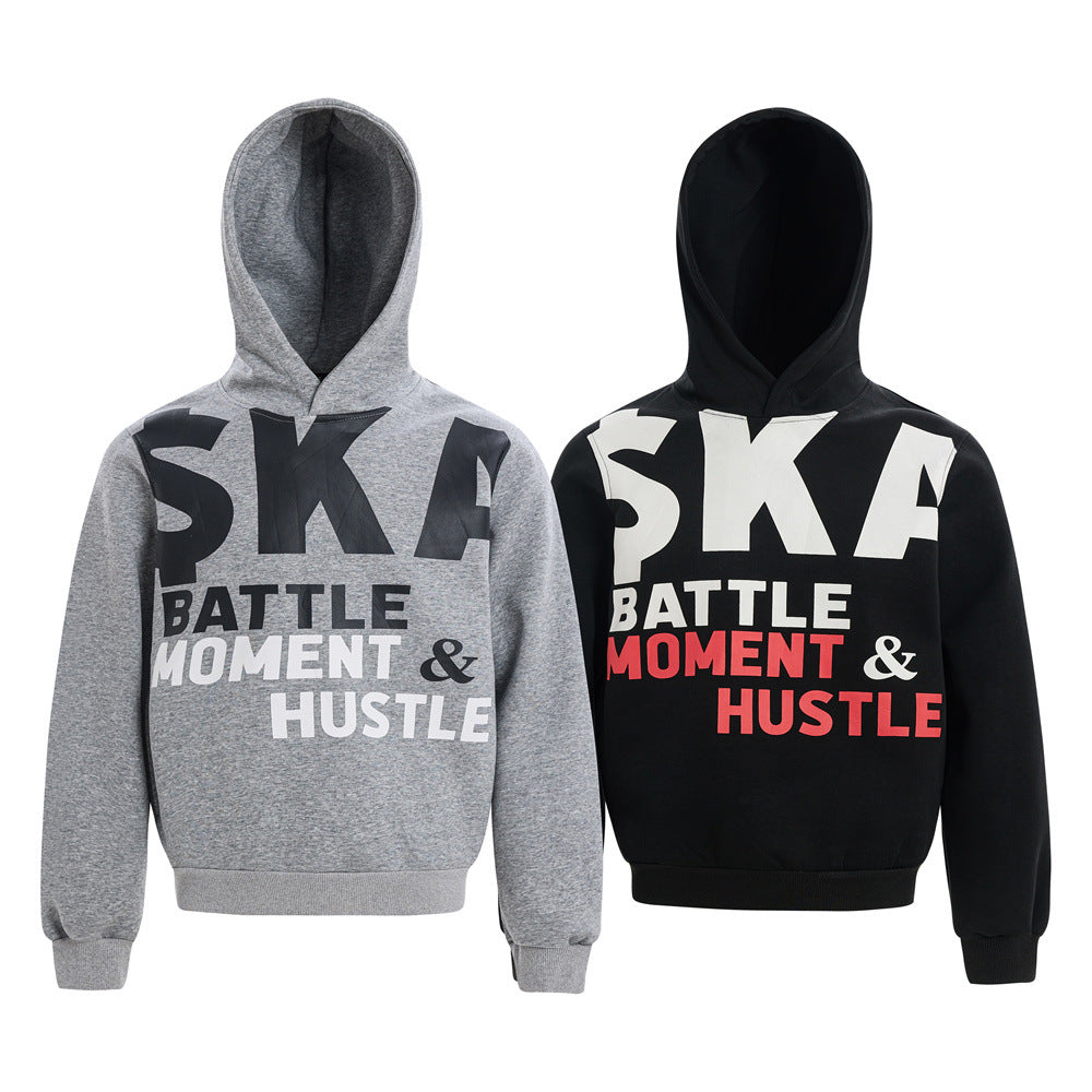 Streetwear Men's Hooded Sweatshirt with Letter Print, Casual Loose Fit Long Sleeve Top